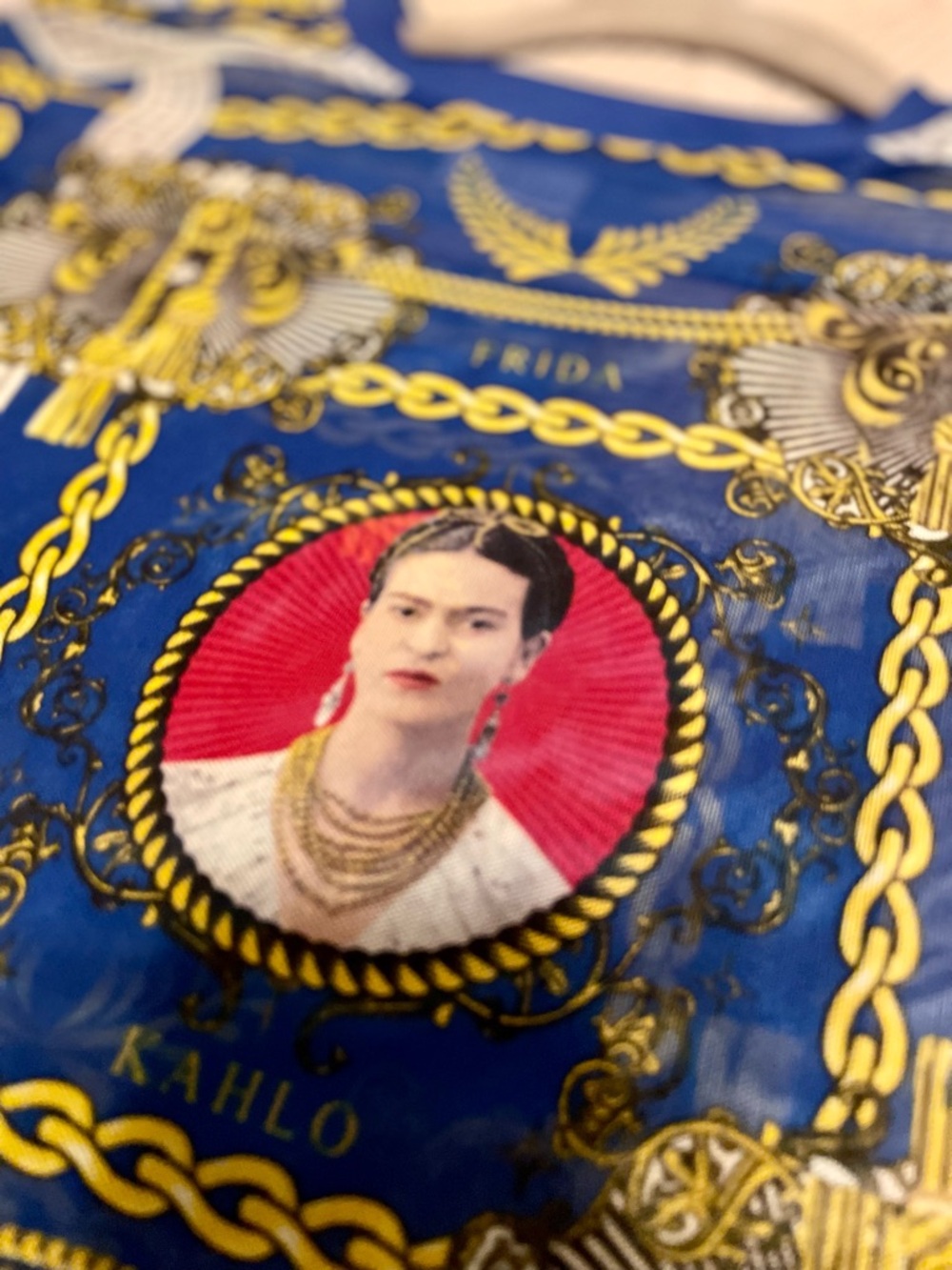 Frida Kahlo Portrait Scarf - Blue, Gold, Red